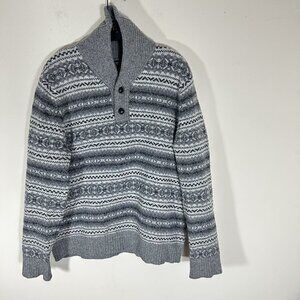 J Crew Sweater Men's M 100% Lambswool Shawl Neck Pullover Gray Nordic